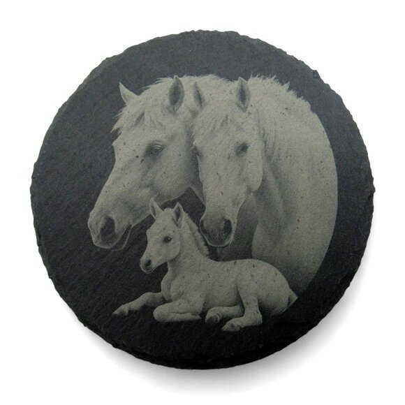 HORSE COASTERS Engraved Round Slate Rustic Home Decor Set of 4 - Picture 3 of 6